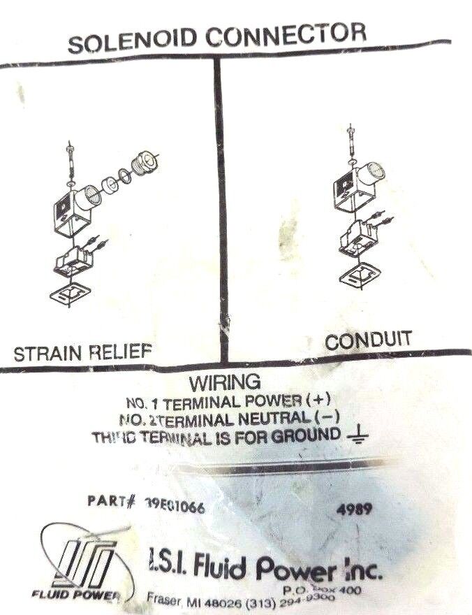NIB I.S.I. FLUID POWER 39E01066 SOLENOID CONNECTOR