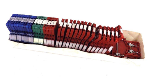 LOT OF 36 NEW ALLEN BRADLEY 1492-H2 TERMINAL BLOCKS SER B, GREEN, RED, BLUE