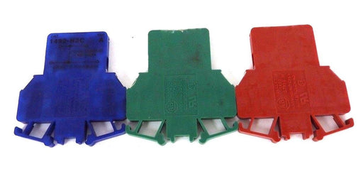 LOT OF 36 NEW ALLEN BRADLEY 1492-H2 TERMINAL BLOCKS SER B, GREEN, RED, BLUE