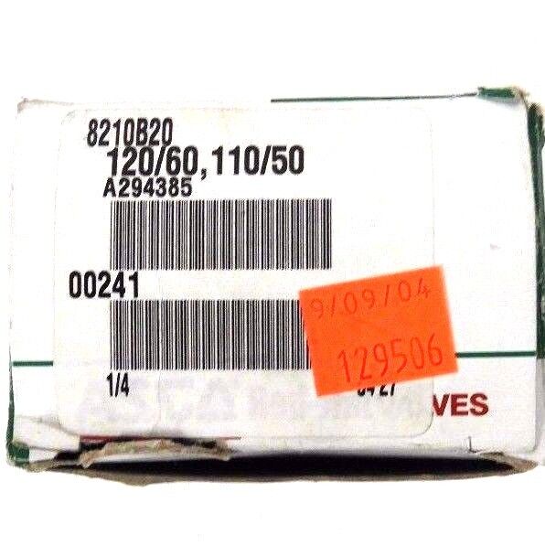 NIB ASCO 8210B20 SOLENOID VALVE 120/60 - 110/50, 1/4 PIPE, 6.5 WATTS, 5-125 PSI