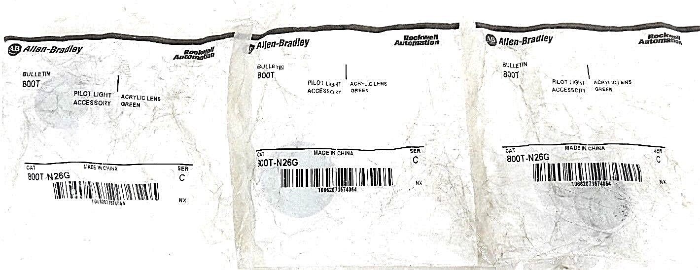 LOT OF 3 NEW ALLEN BRADLEY 800T-N26G GREEN ACRYLIC LENS 800TN26G, SER. C