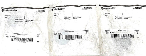 LOT OF 3 NEW ALLEN BRADLEY 800T-N26G GREEN ACRYLIC LENS 800TN26G, SER. C