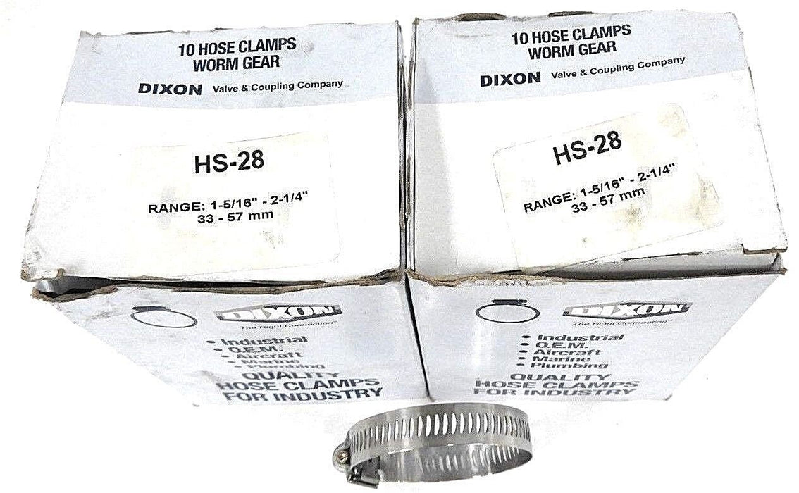 LOT OF 18 NEW DIXON HS-28 HOSE CLAMPS WORM GEAR 1-5/16" - 2-1/4", 33 - 57 MM