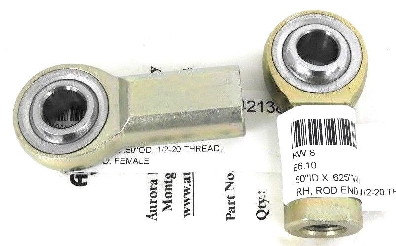 LOT OF 2 NEW AURORA KW-8 FEMALE ROD END BEARINGS KW8, .50'' ID X .625'' W