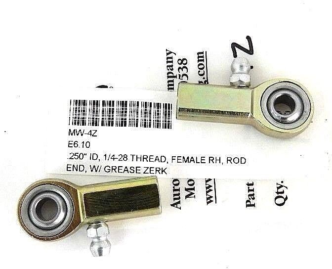 LOT OF 2 NEW AURORA MW-4Z FEMALE RH ROD END MW4Z, .250'' ID, 1/4-28 THREAD