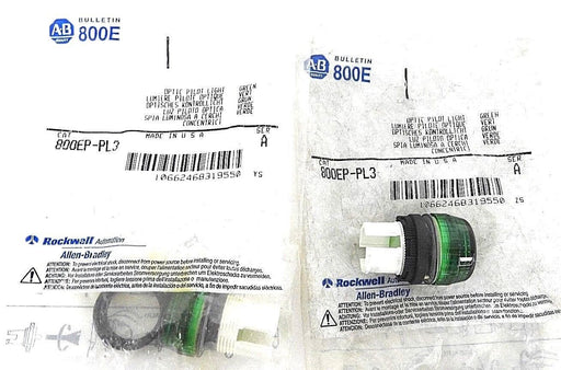 LOT OF 2 NEW ALLEN BRADLEY 800EP-PL3 GREEN OPTIC PILOT LIGHT 800EPPL3, SER. A