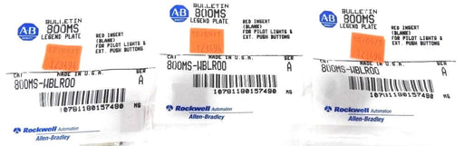 LOT OF 3 NEW ALLEN BRADLEY 800MS-WBLR00 RED INSERT (BLANK) SER. A, 800MSWBLR00
