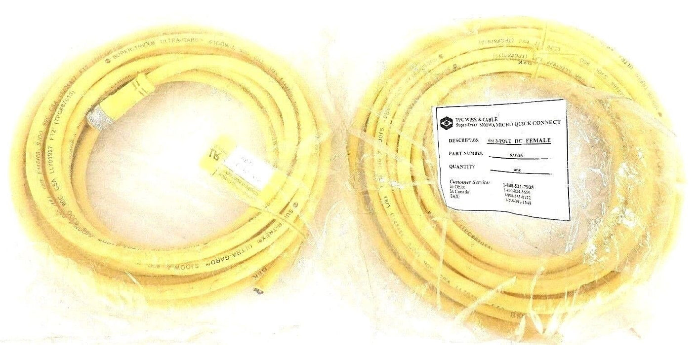 LOT OF 2 NEW TPC WIRE & CABLE 81036 FEMALE CABLE 6M 3-POLE DC