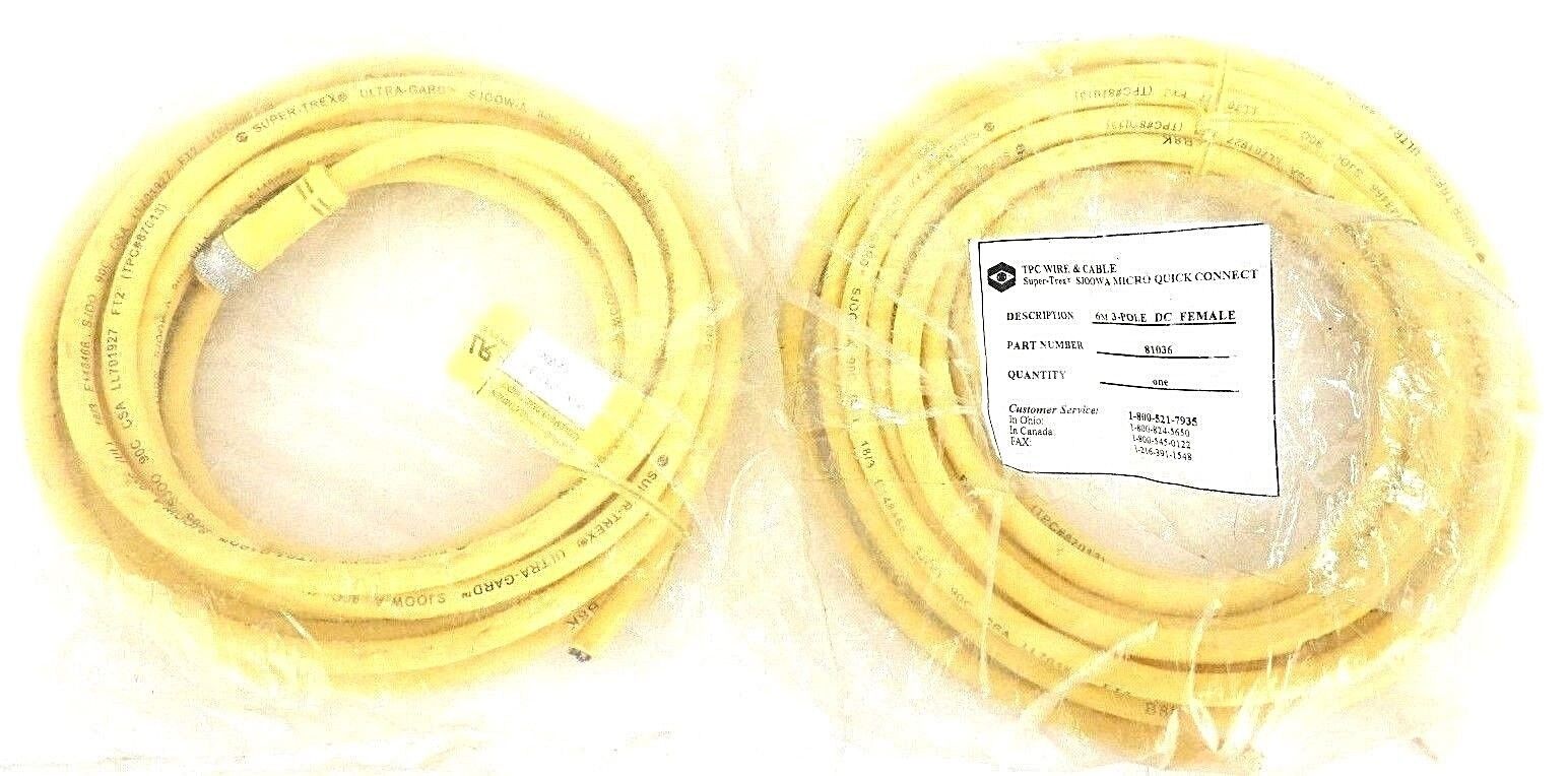 LOT OF 2 NEW TPC WIRE & CABLE 81036 FEMALE CABLE 6M 3-POLE DC