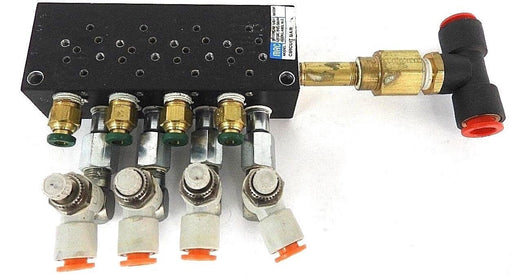 MAC CIRCUIT BAR W/ (4) SMC AS2201F-N01-04K FLOW CONTROL FITTINGS