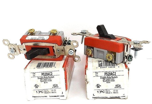 LOT OF 2 NIB PASS & SEYMOUR PS20AC2 DOUBLE POLE SWITCHES 20A, 120/277VAC