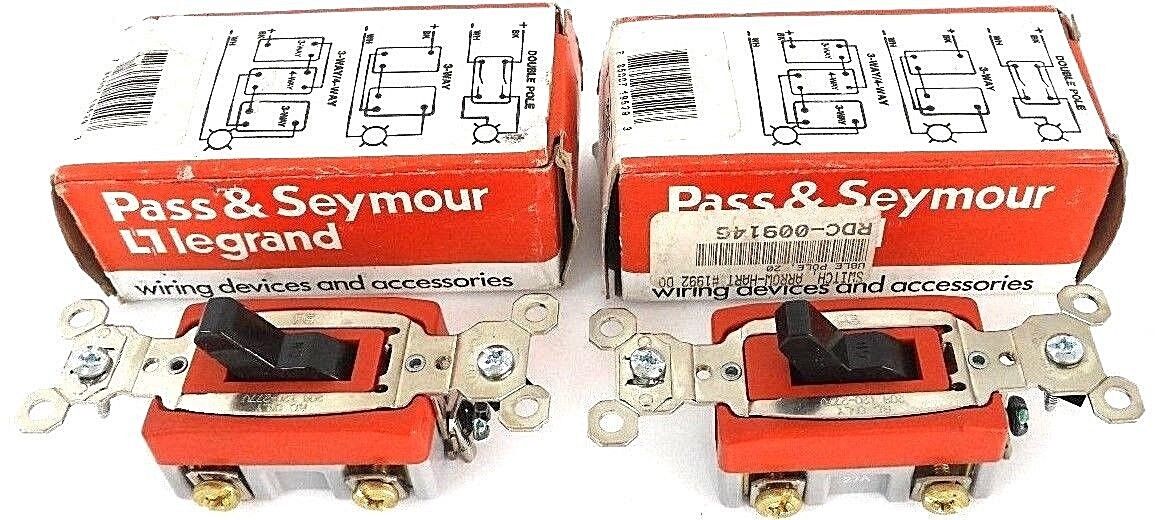 LOT OF 2 NIB PASS & SEYMOUR PS20AC2 DOUBLE POLE SWITCHES 20A, 120/277VAC