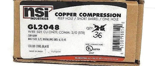 NIB NSI GL2048 COPPER COMPRESSION SHORT BARREL, ONE HOLE, BLACK - QTY 36