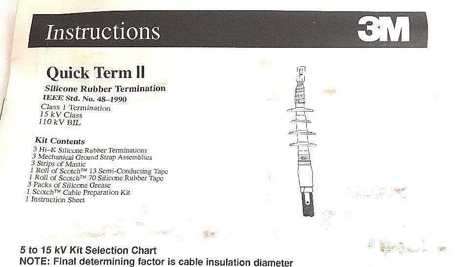 NIB 3M 5633K QTII SILICONE TERMINATION KIT COLD SHRINK (3 TERMINATIONS)