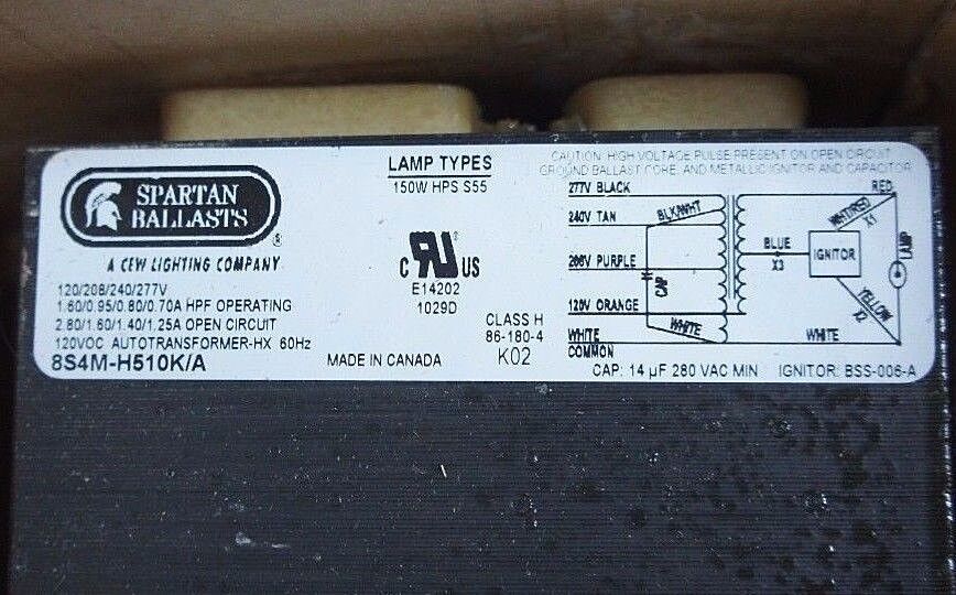 NIB SPARTAN RKS150/M BALLAST/LAMP KIT 120/208/240/277V BALLAST 150WATT