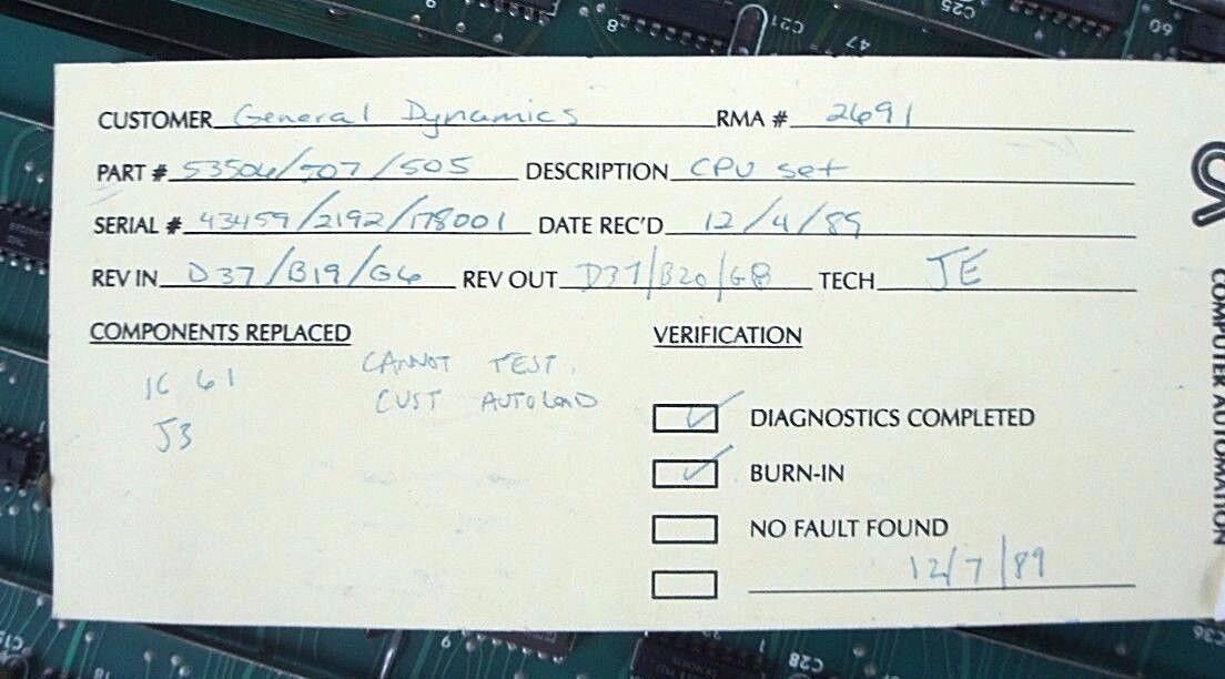 COMPUTER AUTOMATION 73-53506-00D-37 BOARD W/ 73-53505-55-G8, 73-53507-00B-19