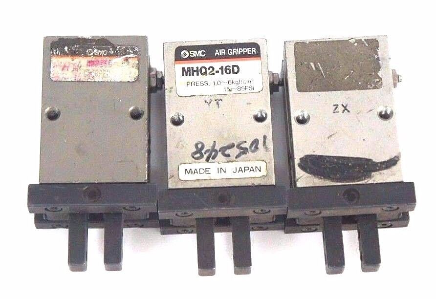LOT OF 3 SMC MHQ2-16D PNEUMATIC ACTUATOR 2 FINGER GRIPPERS 15-85 PSI, MHQ216D
