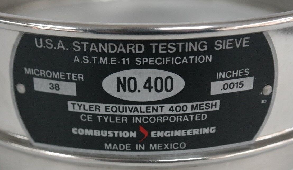 NEW COMBUSTION ENGINEERING NO. 400 U.S.A. STANDARD TESTING SIEVE 38uM, 0.0015"