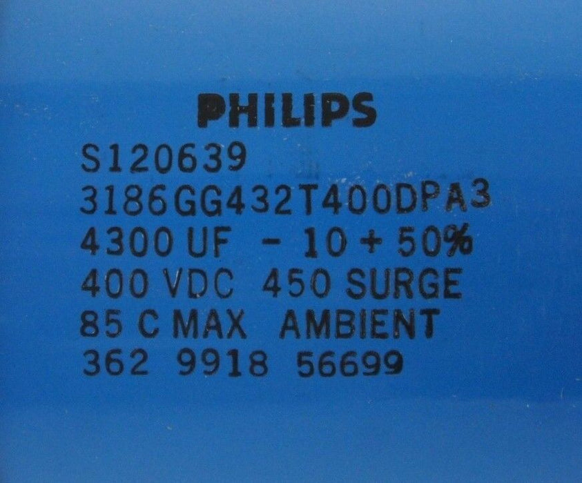 NEW PHILIPS S120639 CAPACITOR 400VDC, 450 SURGE, 3186GG432T400DPA3