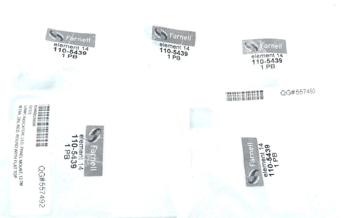 LOT OF 5 NEW FARNELL 110-5439 ELEMENT 14 INDICATOR LED RED 28V 17MA, 1105439