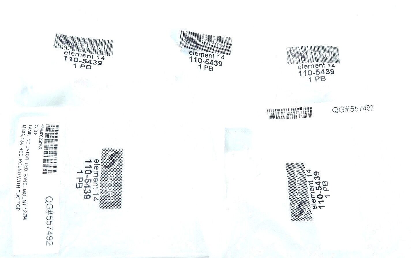 LOT OF 5 NEW FARNELL 110-5439 ELEMENT 14 INDICATOR LED RED 28V 17MA, 1105439