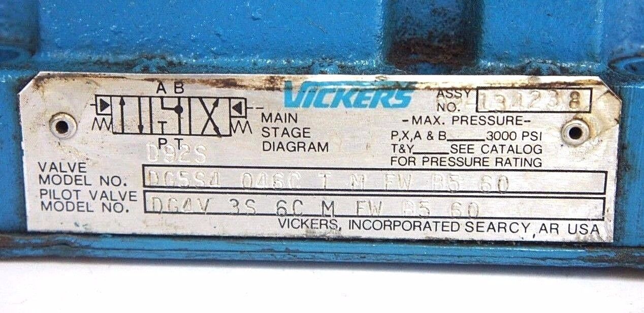 VICKERS DG5S4-046C-T-M-FW-B5-60 VALVE W/ DG4V-3S-6C-M-FW-B5-60 PILOT VALVE