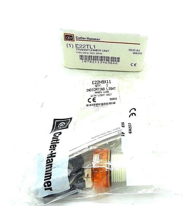 NEW CUTLER-HAMMER E22H9X11 INDICATING LIGHT AMBER LENS W/ LIGHT UNIT, E22TL1