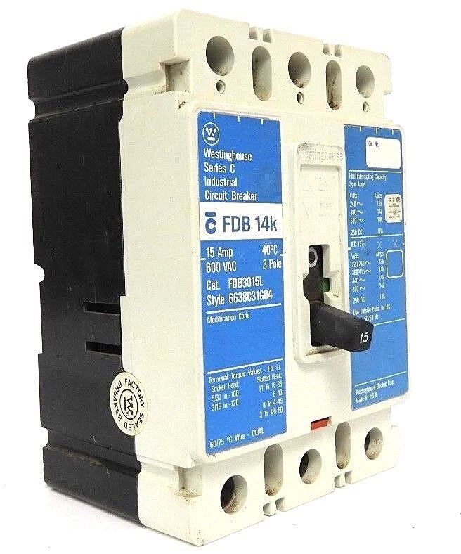 WESTINGHOUSE FDB3015L CIRCUIT BREAKER S# 6638C31G04, 15 AMP, SERIES C