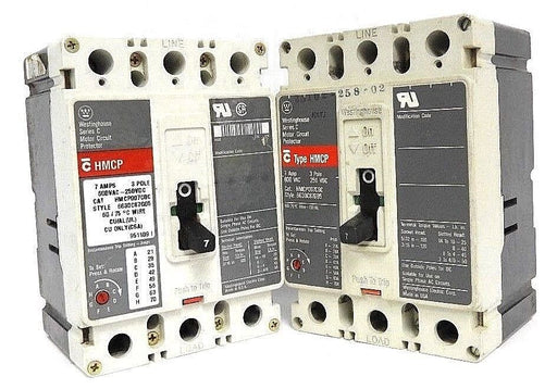 LOT OF 2 WESTINGHOUSE HMCP007C0C CIRCUIT BREAKERS STYLE# 6630C87G05, 7 AMP