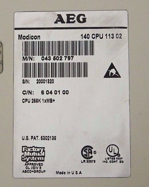 AEG 140-CPU-113-02 CPU 256K 1XMB+ USER LOGIC MODULE 140CPU11302