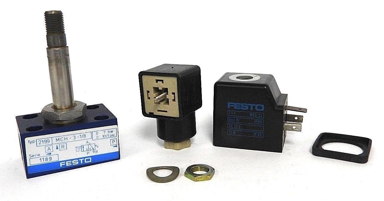 NEW FESTO 2199 MCH-3-1/8 SOLENOID VALVE W/ 3599 MSG-24 COIL & B-12