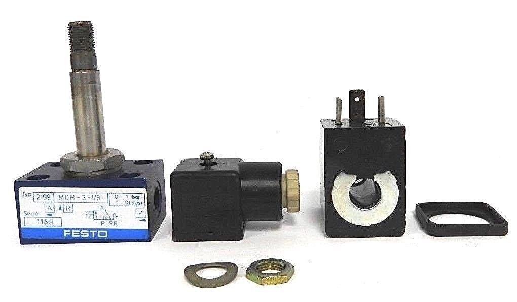 NEW FESTO 2199 MCH-3-1/8 SOLENOID VALVE W/ 3599 MSG-24 COIL & B-12