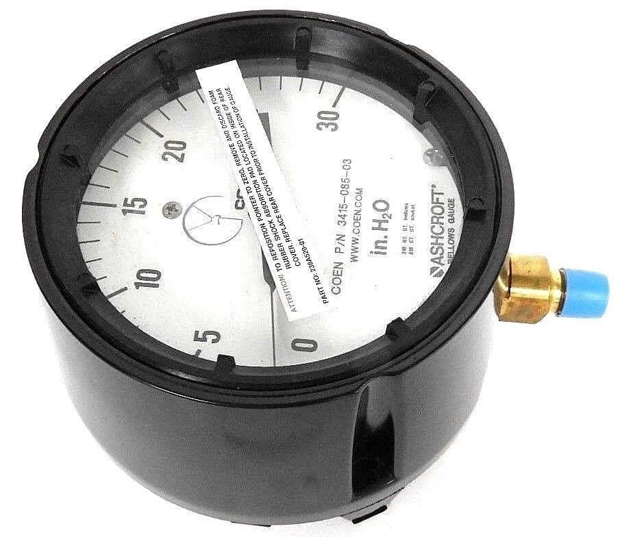 NIB COEN ASHCROFT 3415-085-03 BELLOWS GAUGE 451188AS-02L #395-12, 0-30 IN. H2O