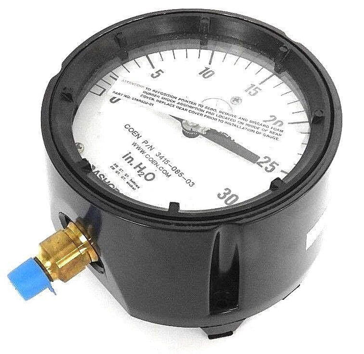 NIB COEN ASHCROFT 3415-085-03 BELLOWS GAUGE 451188AS-02L #395-12, 0-30 IN. H2O