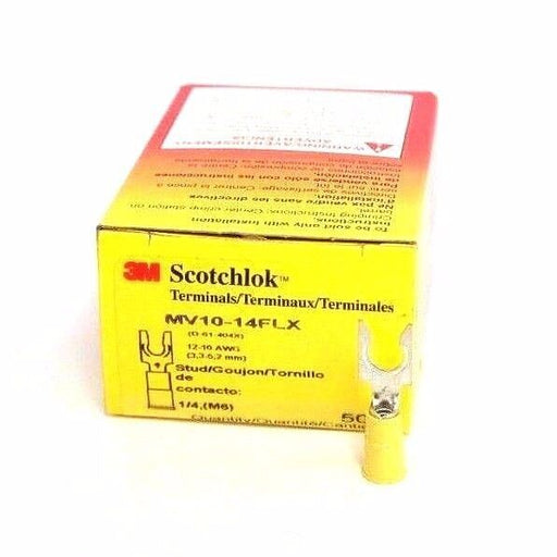 BOX OF 50 NEW 3M SCOTCHLOK MV10-14FLX FORK TERMINALS 12-10 AWG 1/4'' STUD SIZE