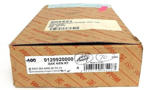 BOX OF 70 NEW WEIDMULLER 9129920000 SAK 4/EN RT, 600V 36A AWG 26 TO 10