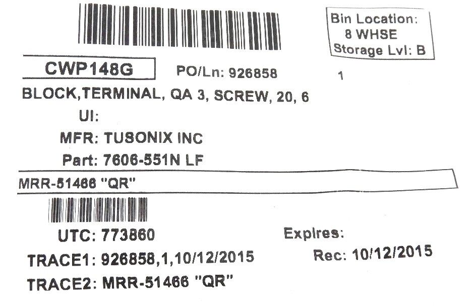LOT OF 2 TUSONIX INC 7606-551N LF TERMINAL BLOCKS AQ 3, SREW, 20, 6