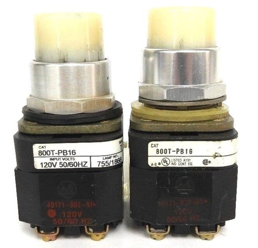 LOT OF 2 ALLEN BRADLEY 800T-PB16 PUSHBUTTONS SER. T WHITE CAPS 800T-XA SER. D