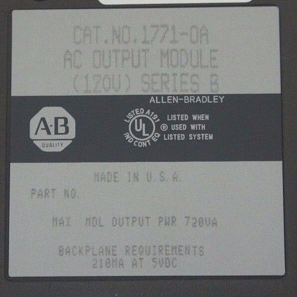 ALLEN BRADLEY 1771-OA AC OUTPUT MODULE SER B, 120V, 1771OA 1771-0A 17710A