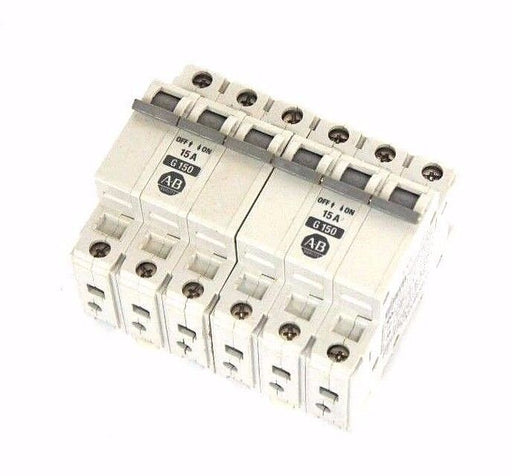 LOT OF 2 ALLEN BRADLEY 1492-CB3-G150 MINIATURE CIRCUIT BREAKERS SER B, 15 AMP