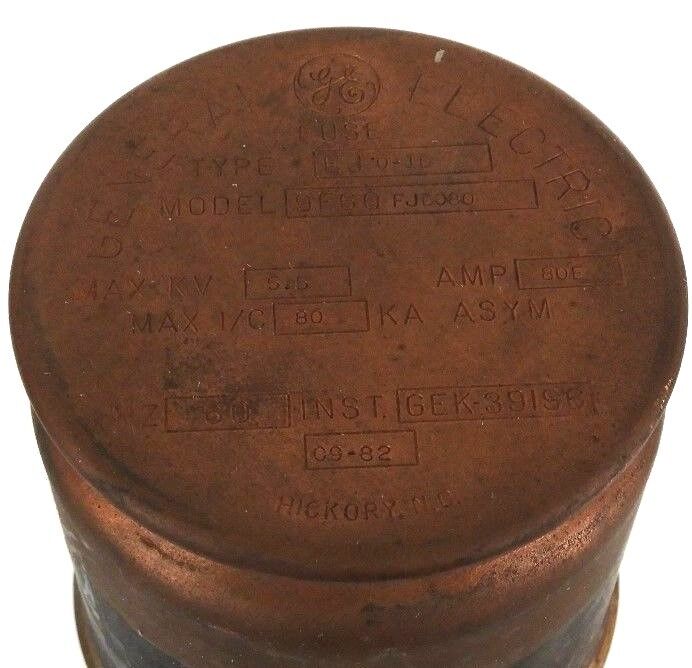 LOT OF 2 GENERAL ELECTRIC EJ 0-1D FUSES 9F60FJD080, 80E AMP, 5.5 KV, 60 HZ