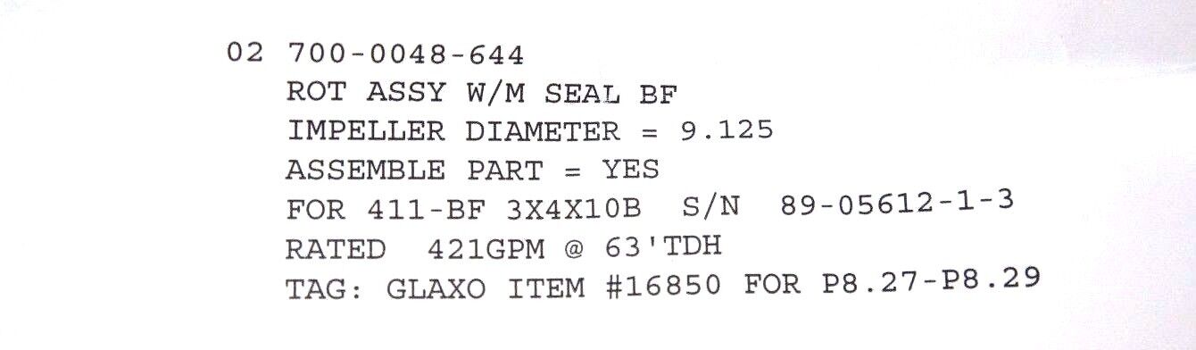 NEW AURORA PUMP 700-0048-644 ROTATING ASSEMBLY W/ PARTS KIT