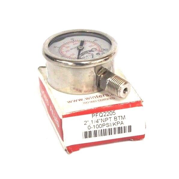 NIB WINTERS PFQ2205 GAUGE 2", 1/4" NPT BTM, 0-100PSI / KPA