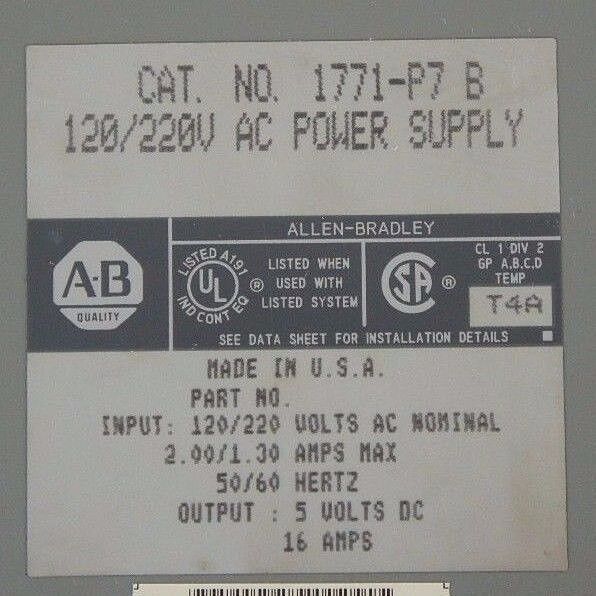 LOT OF 5 ALLEN BRADLEY 1771-P7 B AC POWER SUPPLYS 120/220V
