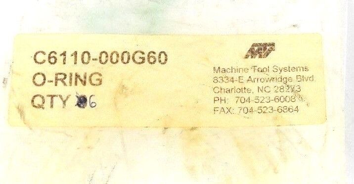 LOT OF 6 NEW MACHINE TOOL SYSTEMS C6110-000G60 O-RINGS C6110000G60