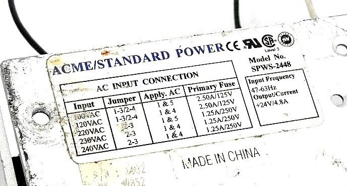 ACME ELECTRIC SPWS-2448 REGULATED LINEAR POWER SUPPLY SPWS2448