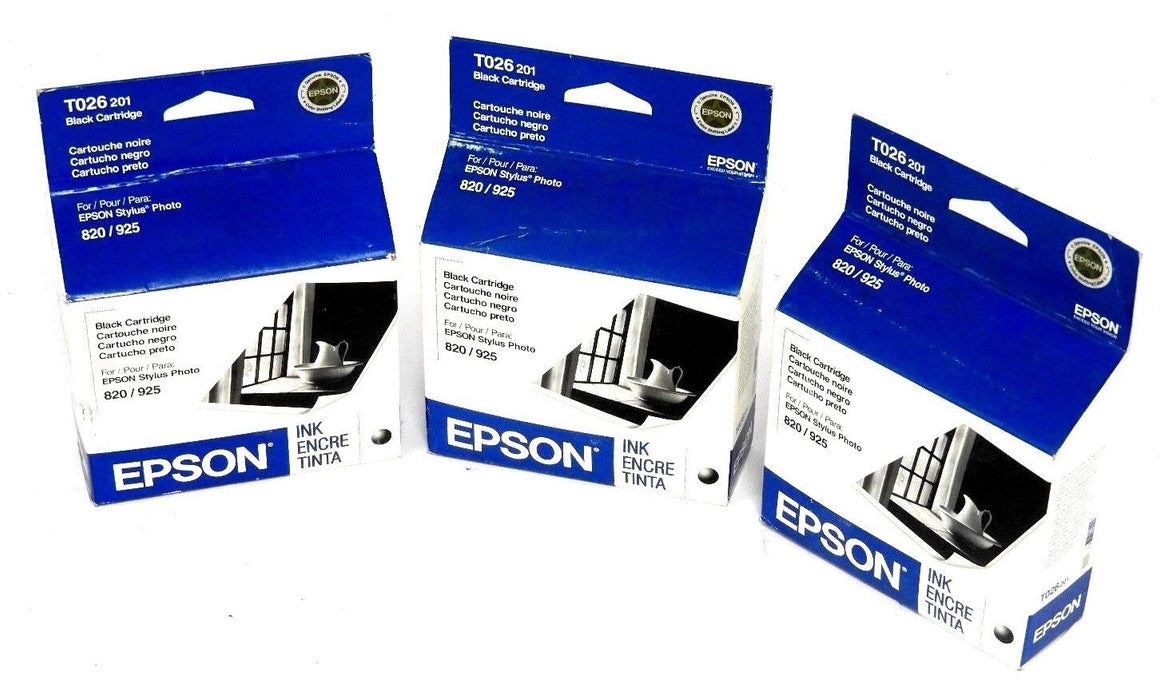 LOT OF 3 NEW EPSON T026 BLACK INK CARTRIDGES 820 / 925
