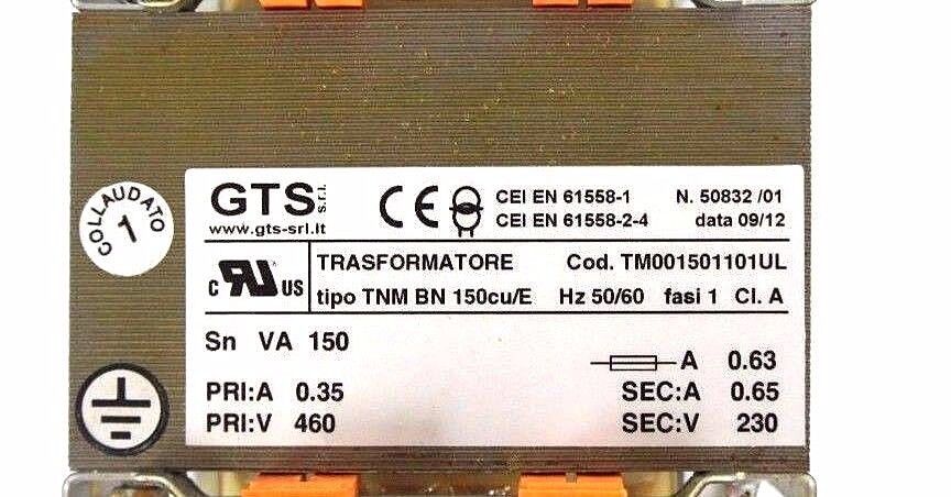 GTS TM001501101UL TRANSFORMER TIPO TNM BN 150CU/E, 50/60HZ, FASI 1, CI.A