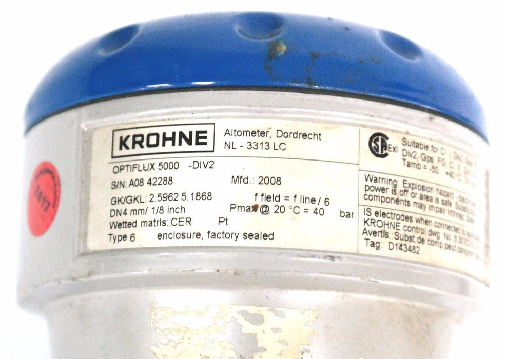 KROHNE OPTIFLUX 5000 -DIV2 WAFER STYLE ELECTROMAGNETIC FLOWMETER 5000DIV2