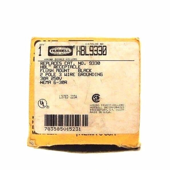NIB HUBBELL HBL9330 RECEPTACLES FLUSH MOUNT BLACK 30A, 250VAC, 2-POLE